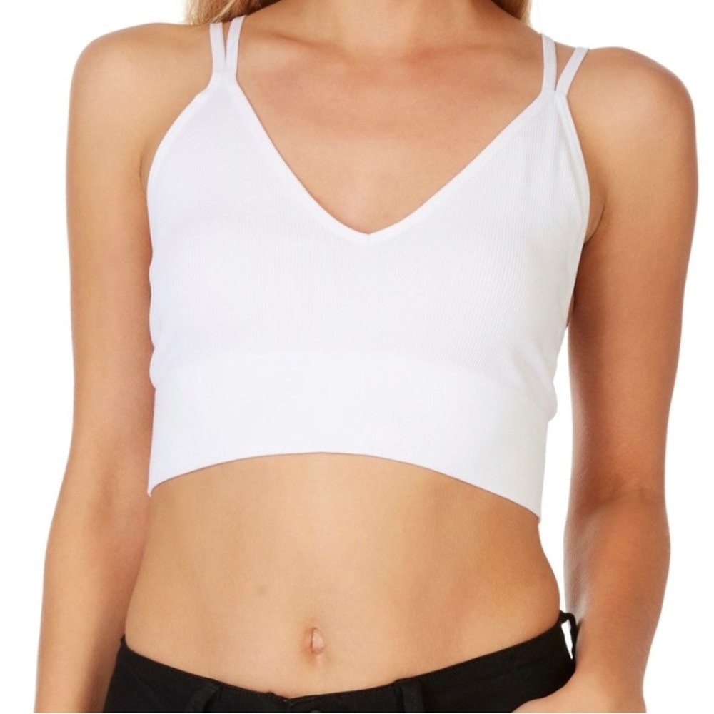 White buzzolo seamless double strap ribbed V neck tank